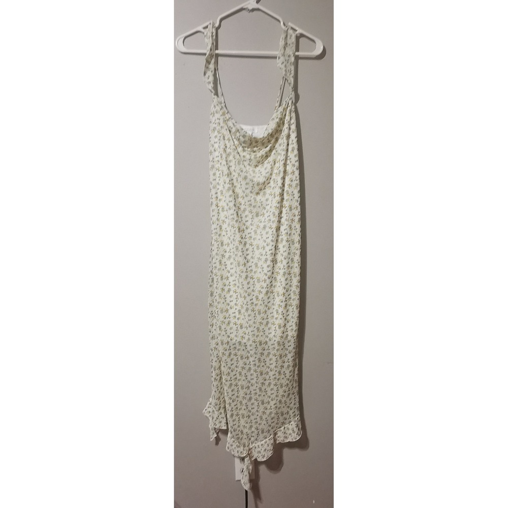 KIRIOUS Los Angeles Floral Cowl Neck Midi Dress White Blue Yellow Ruffle Hem L